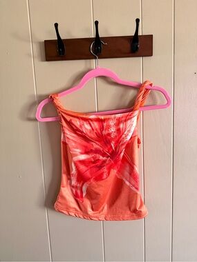 Coral and Pink Floral Twist-Strap Tank Top